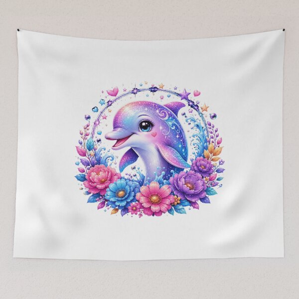 Item preview, Magical Rainbow Dolphin with Flowers and Cosmic Stars designed and sold by MySthore.