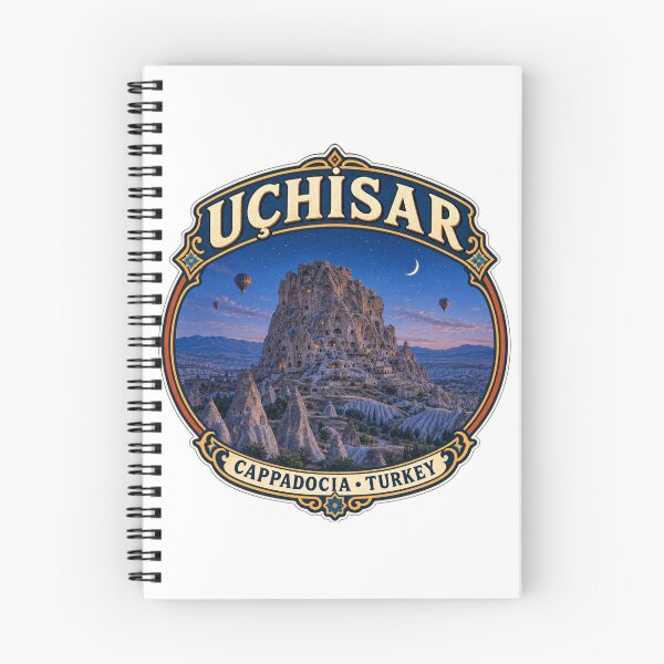 Item preview, Uchisar Castle Cappadocia Vintage Travel Badge | Turkey Hot Air Balloon Sticker designed and sold by DreamPaw Studio.
