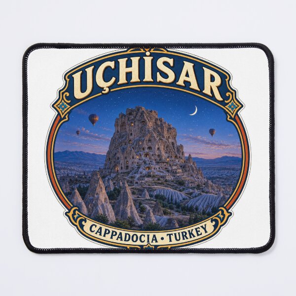 Item preview, Uchisar Castle Cappadocia Vintage Travel Badge | Turkey Hot Air Balloon Sticker designed and sold by DreamPaw Studio.