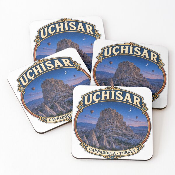Item preview, Uchisar Castle Cappadocia Vintage Travel Badge | Turkey Hot Air Balloon Sticker designed and sold by DreamPaw Studio.