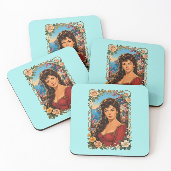 Item preview, Glamorous Gina Lollobrigida Red Dress Against Amalfi Coast designed and sold by BorgSpareParts.