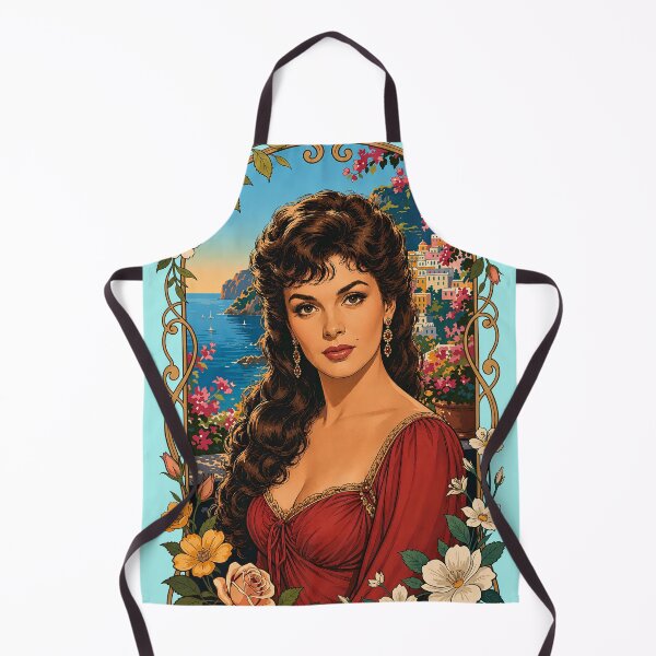 Item preview, Glamorous Gina Lollobrigida Red Dress Against Amalfi Coast designed and sold by BorgSpareParts.