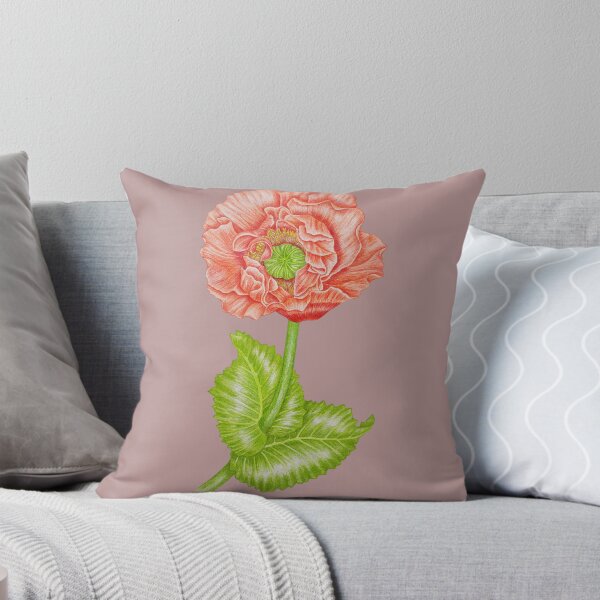 Item preview, Vintage Coral red Poppy Flower Botanical Drawing designed and sold by calmcolourprint.