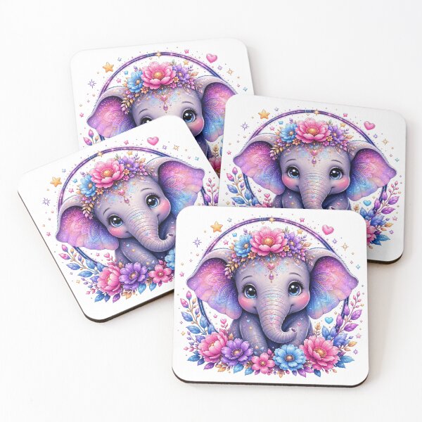 Item preview, Magical Rainbow Elephant with Floral Crown and Stars designed and sold by MySthore.