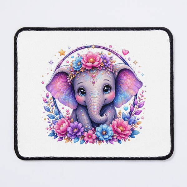 Item preview, Magical Rainbow Elephant with Floral Crown and Stars designed and sold by MySthore.