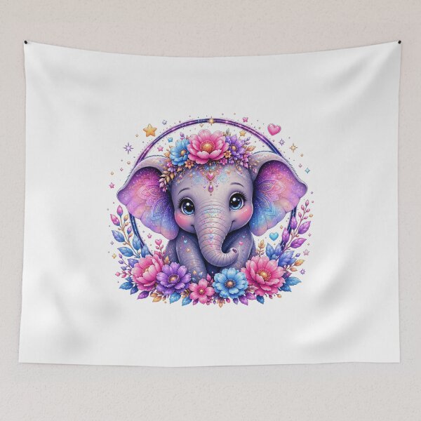 Item preview, Magical Rainbow Elephant with Floral Crown and Stars designed and sold by MySthore.