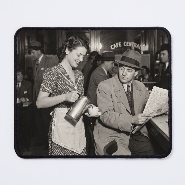 Item preview, Vintage Cafe Central 1940s Morning Coffee Breakfast Black And White Photo designed and sold by KiwiRider.