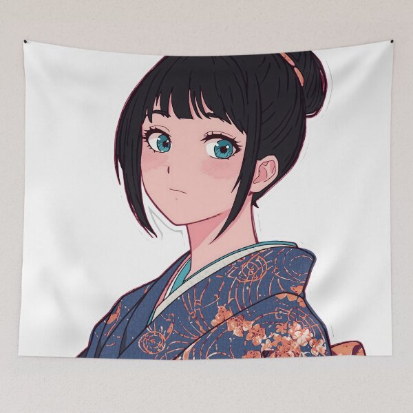 Item preview, Anime Girl in Blue Floral Kimono Illustration designed and sold by xRoddney.