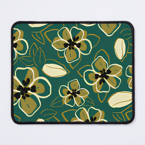 Item preview, Vintage Teal and Olive Gold Floral Outline Seamless Pattern designed and sold by LuxocaDesigns24.