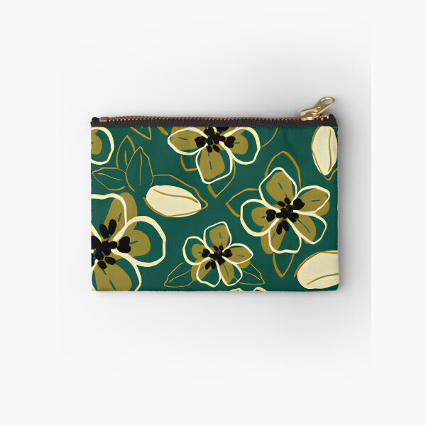 Item preview, Vintage Teal and Olive Gold Floral Outline Seamless Pattern designed and sold by LuxocaDesigns24.