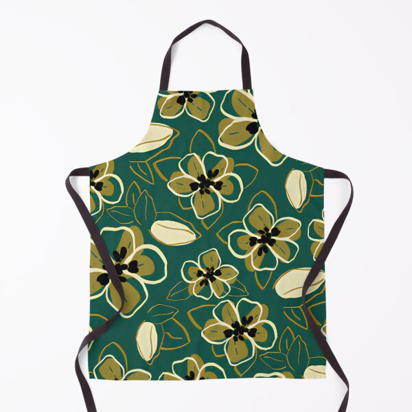 Item preview, Vintage Teal and Olive Gold Floral Outline Seamless Pattern designed and sold by LuxocaDesigns24.