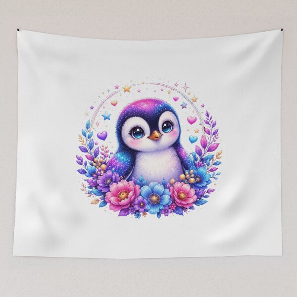 Item preview, Cute Rainbow Penguin with Magical Flowers designed and sold by MySthore.