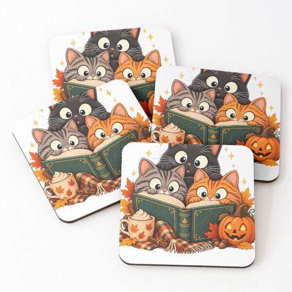 Item preview, Halloween Curious Reading Cats Autumn Books Pumpkin Coffee designed and sold by Nordo Studio.