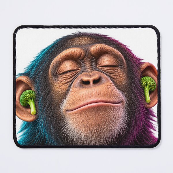 Item preview, Chimpanzee Listening to Music with Broccoli Earbuds designed and sold by libanmax.