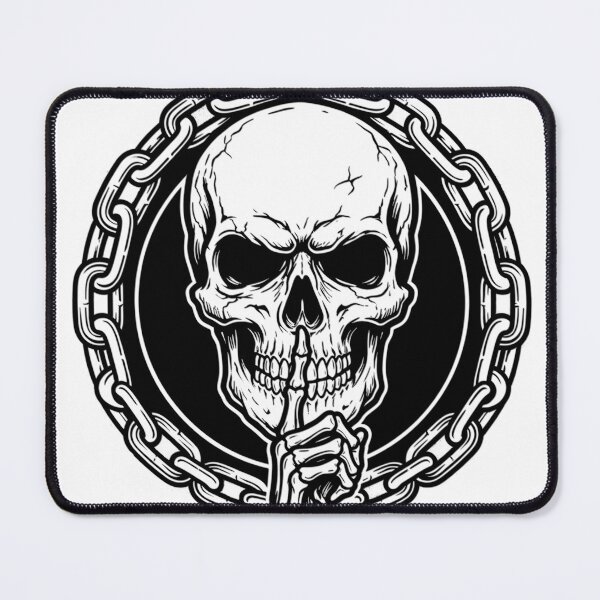 Item preview, Skull Shushing Silence Finger To Teeth Chain Circle Emblem Gothic Heavy Ink Graphic designed and sold by MisteryDesigner.