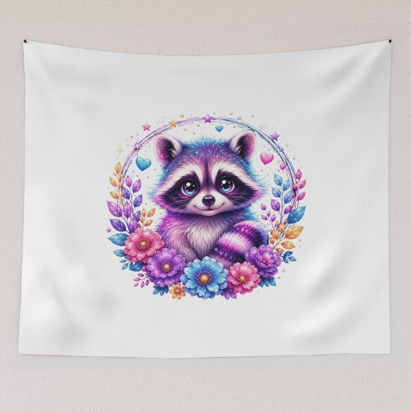 Item preview, Cute Rainbow Raccoon with Magical Flowers and Stars designed and sold by MySthore.
