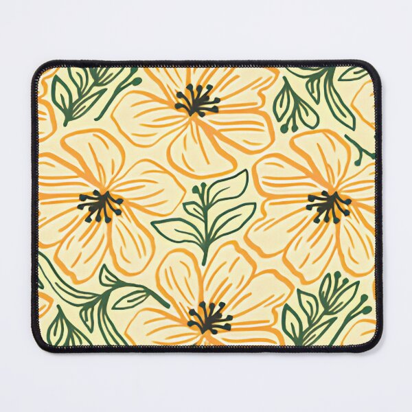 Item preview, Vintage Mustard Orange Floral Line Art Seamless Pattern designed and sold by LuxocaDesigns24.