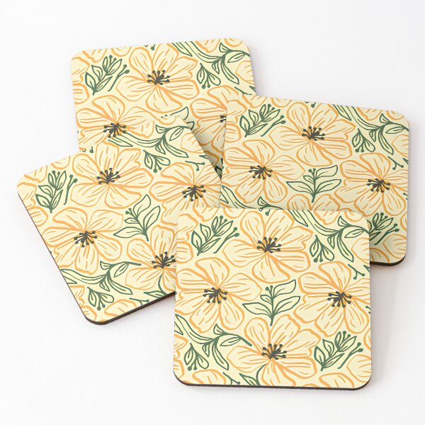 Item preview, Vintage Mustard Orange Floral Line Art Seamless Pattern designed and sold by LuxocaDesigns24.