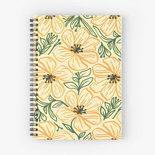 Item preview, Vintage Mustard Orange Floral Line Art Seamless Pattern designed and sold by LuxocaDesigns24.