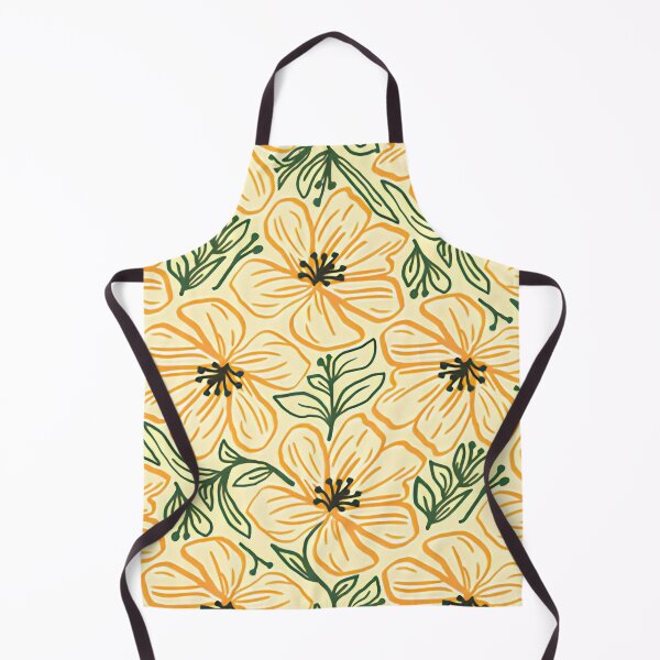 Item preview, Vintage Mustard Orange Floral Line Art Seamless Pattern designed and sold by LuxocaDesigns24.