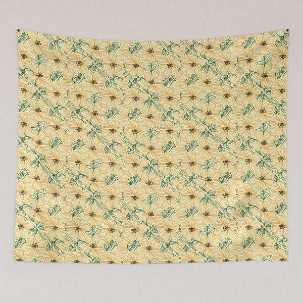 Item preview, Vintage Mustard Orange Floral Line Art Seamless Pattern designed and sold by LuxocaDesigns24.