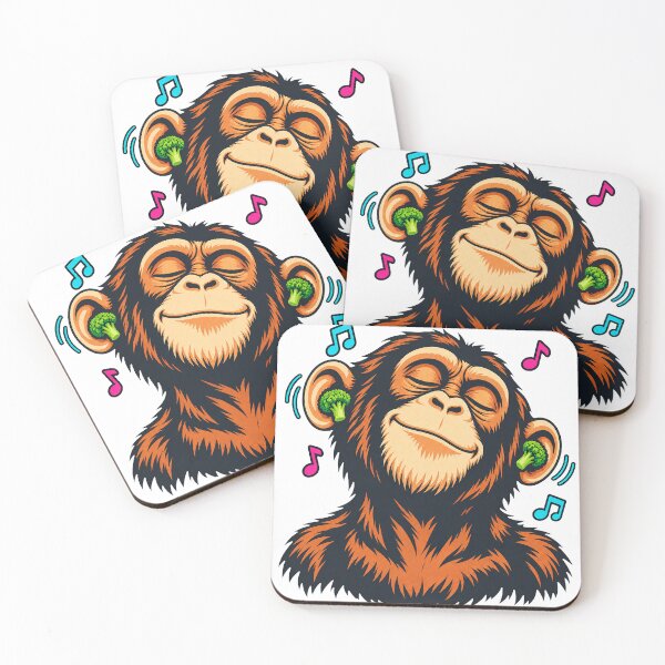 Item preview, Funny Chimpanzee with Wireless Broccoli Earbuds designed and sold by libanmax.