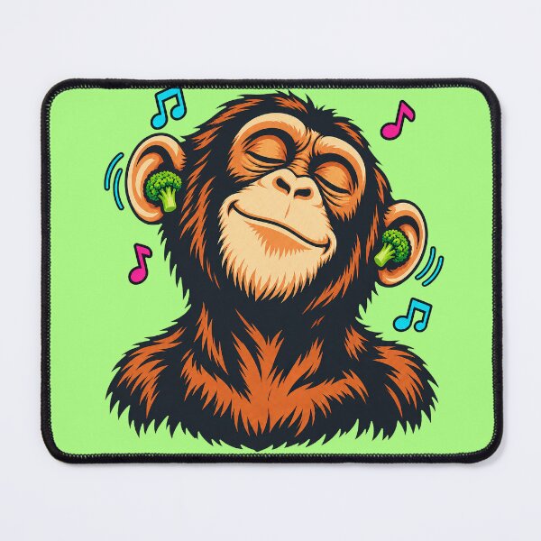 Item preview, Funny Chimpanzee with Wireless Broccoli Earbuds designed and sold by libanmax.