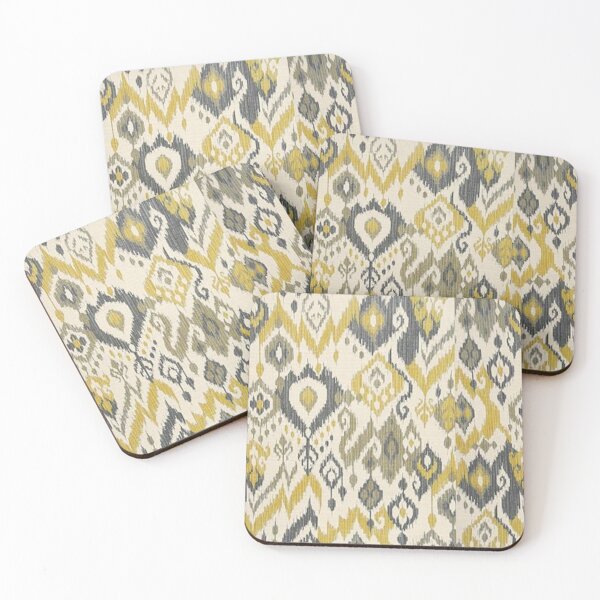 Item preview, Mustard Gold & Charcoal Ikat Geometric Pattern | Boho Tribal Textile Design designed and sold by Kruti Collection.