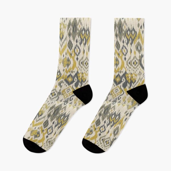 Item preview, Mustard Gold & Charcoal Ikat Geometric Pattern | Boho Tribal Textile Design designed and sold by Kruti Collection.