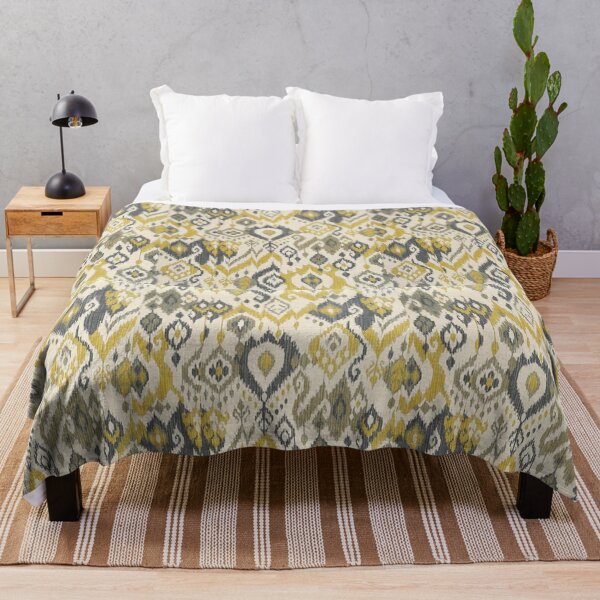 Item preview, Mustard Gold & Charcoal Ikat Geometric Pattern | Boho Tribal Textile Design designed and sold by Kruti Collection.