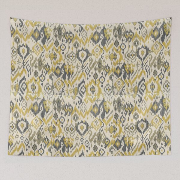 Item preview, Mustard Gold & Charcoal Ikat Geometric Pattern | Boho Tribal Textile Design designed and sold by Kruti Collection.