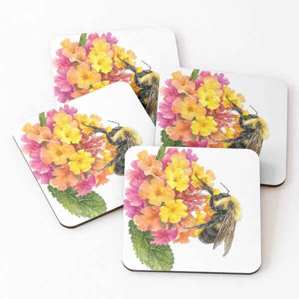 Item preview, Bumblebee on Lantana Watercolor Botanical Art designed and sold by Shew Gallery.
