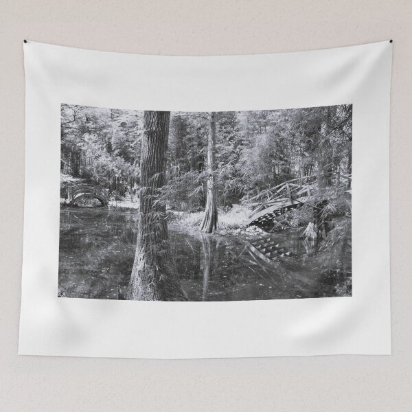 Item preview, Two Little Red Bridges At Magnolia Plantation Gardens BW designed and sold by LisaWootenPhoto.