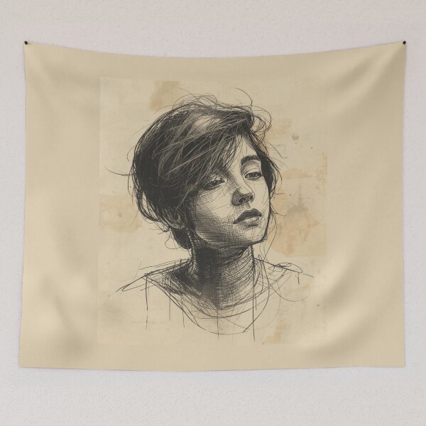 Item preview, Vintage Crosshatch Sketch Moody Goth Portrait designed and sold by ERODED SELF.