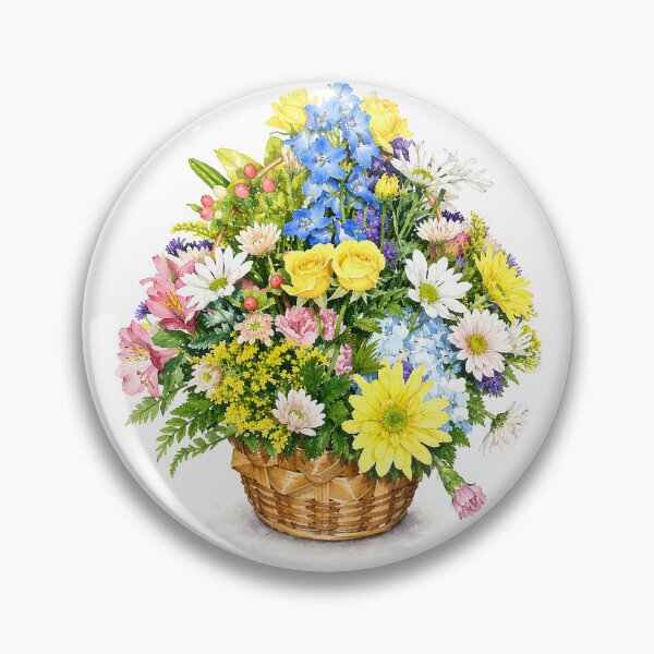Item preview, Colorful Flower Basket Watercolor Botanical Art designed and sold by Shew Gallery.