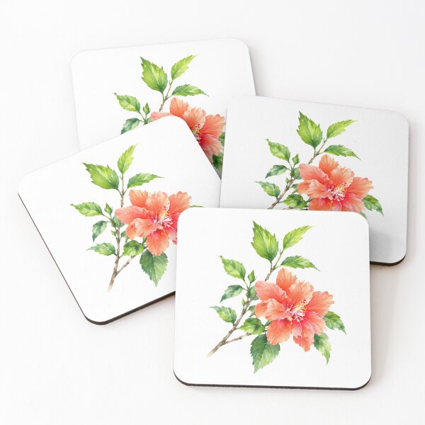 Item preview, Coral Hibiscus Watercolor Botanical Flower designed and sold by Shew Gallery.