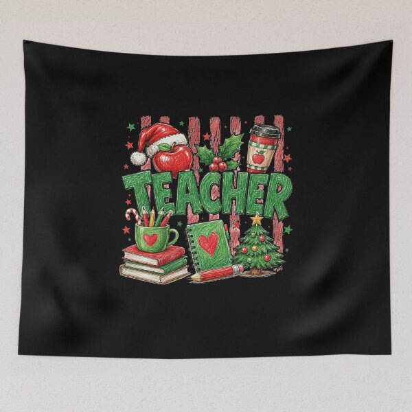 Item preview, Teacher Christmas Apple and School Supplies Festive Art designed and sold by anapldv.