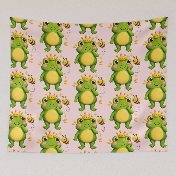 Item preview, Cute Frog Prince and Bee Funny Garden Character – Kawaii Frog Animal Meme Design designed and sold by StickyDelights.