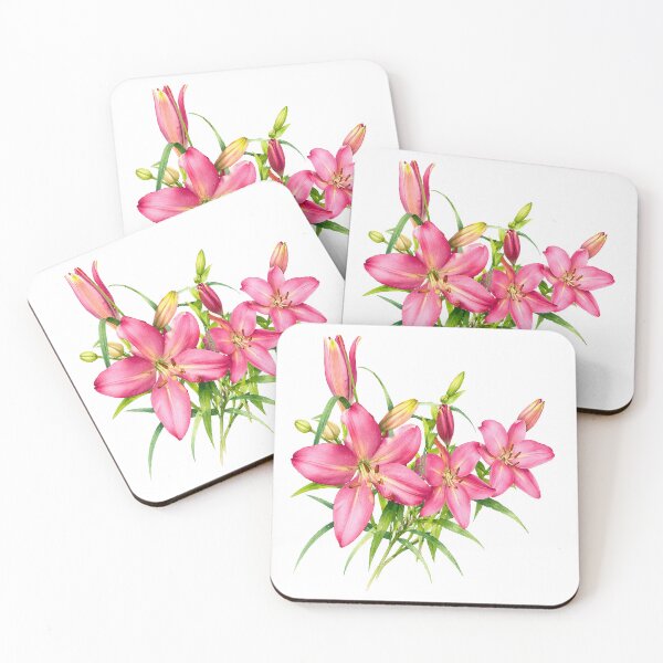 Item preview, Pink Asiatic Lilies Watercolor Botanical Art designed and sold by Shew Gallery.