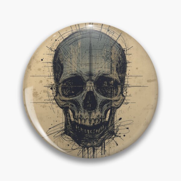 Item preview, Gothic Skull Technical Ink Blueprint Art designed and sold by ERODED SELF.