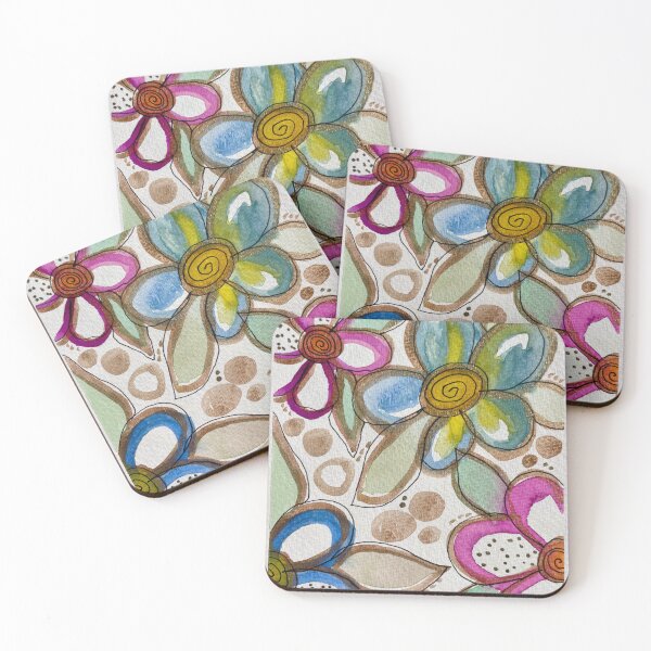 Item preview, Retro Flower Power Abstract in Watercolour and Ink designed and sold by LakeArtWorks.
