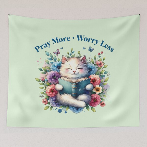 Item preview, Pray More Worry Less – Christian Cat Bible Design designed and sold by Sachie's Studio.