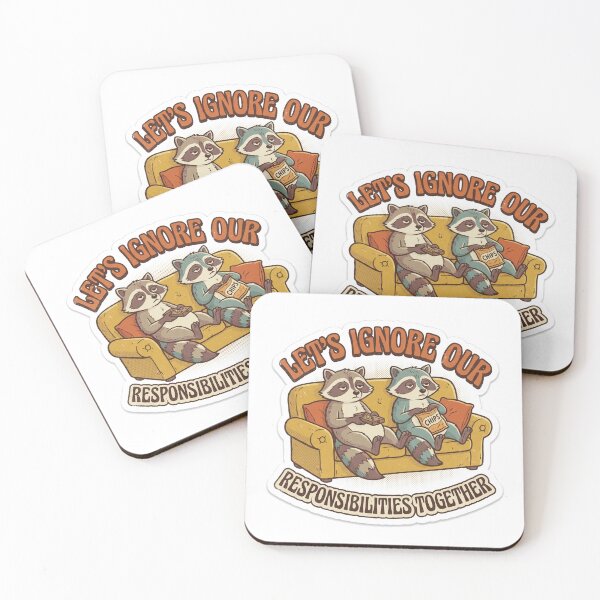 Item preview, Let's Ignore Our Responsibilities Together Retro Raccoons designed and sold by SnazzifyDigital.