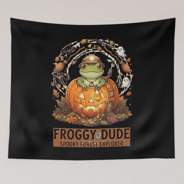 Item preview, Cute Halloween Frog Spooky Forest Explorer designed and sold by Basma Designs | Retro, Kawaii Shirts & Stickers.