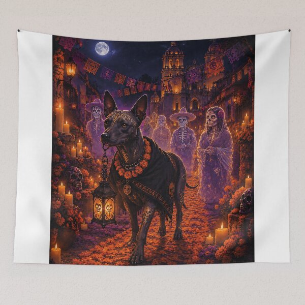 Item preview, Xoloitzcuintle guiding souls in Oaxaca, Night of the Dead designed and sold by Nomad-Paws.