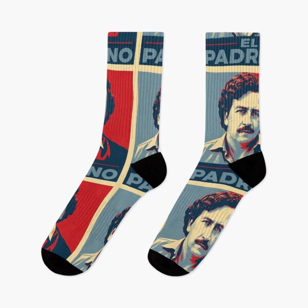 Item preview, El Padrino Pablo Escobar Póster de propaganda vintage, retrato de capo del narcotráfico colombiano, diseño retro de ropa urbana roja y azul designed and sold by DyfunctionalTee.