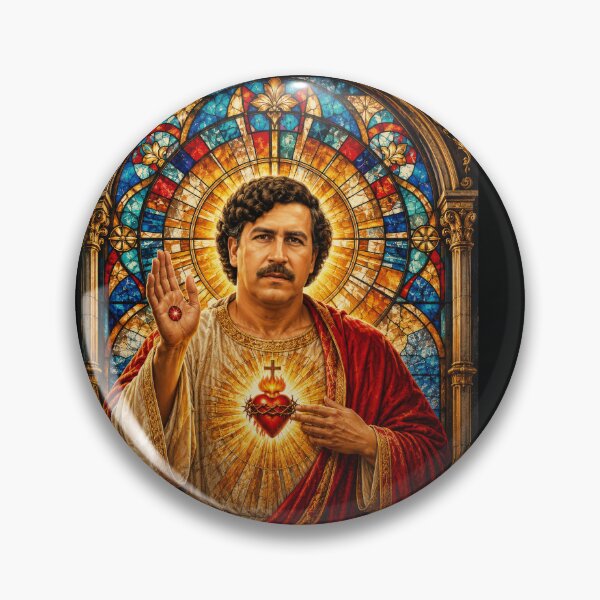 Item preview, Saint Pablo Escobar Sacred Heart Stained Glass Graphic, Colombian Narcos Religious Parody, El Patron Kingpin Portrait Design designed and sold by DyfunctionalTee.