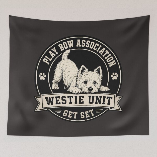 Item preview, Play Bow Association - Westie Unit - Get Set/Funny Westie Highland Terrier Dog Badge Logo  designed and sold by Halejo68.