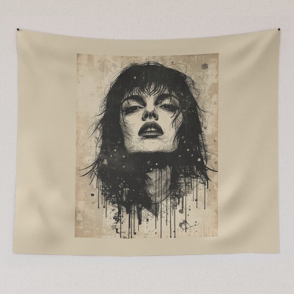 Item preview, Goth Girl Portrait Ink Drip Retro Grunge Art designed and sold by ERODED SELF.