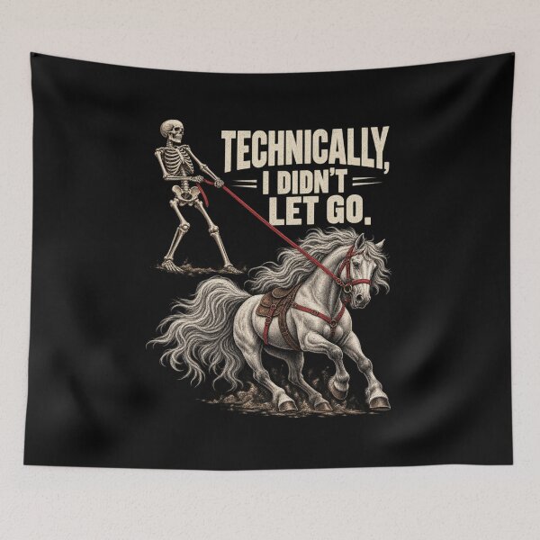 Item preview, Technically I Didn't Let Go Skeleton Horse Riding Halloween T-Shirt designed and sold by Trendably.